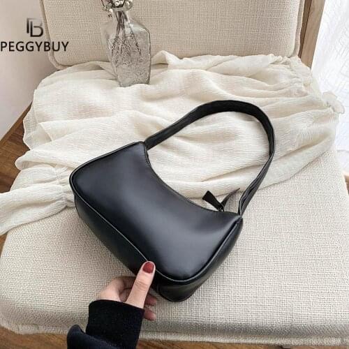 Soft PU Leather Women Underarm Bag Retro Solid Color Ladies Zipper Handbags Fashion Design Small Shoulder Bags