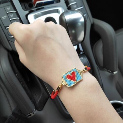 FAIRYWOO Heart Sweet Love Charm Bracelet Lover Gift Pendant Miyuki Bracelet Red Rope Luck Handmade Woven Delicas Jewelry Woman