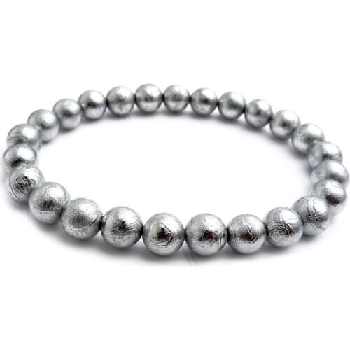 Women Men Powerful Charm Stretch Bracelet 6mm Natural Gibeon Iron Nickel Meteorite Round Beads Bracelets
