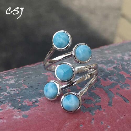 CSJ natural blue Larimar Ring Sterling Silver Blue Larimar Fine Jewelry Wedding Engagement Party for Women Lady Gift