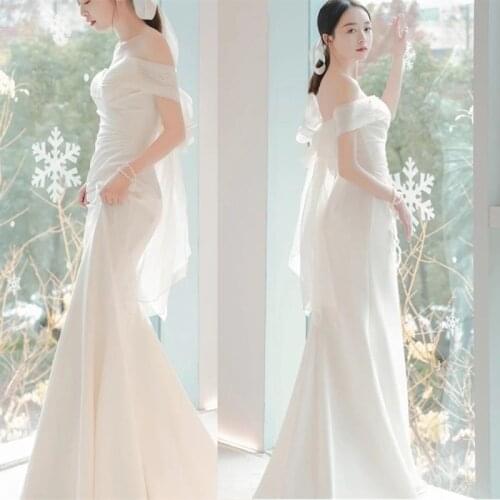 Off Shoulder Wedding Dress Backless Bow Brides Dresses Women Elegant Plus Size Mermaid Marriage Formal Vestidos Wedding