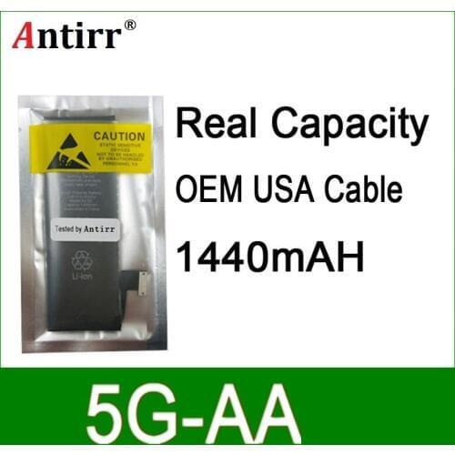 10pcs/lot Real Capacity China Protection board 1440mAh 3.7V Battery for iPhone 5G zero cycle replacement repair parts 5G-AA