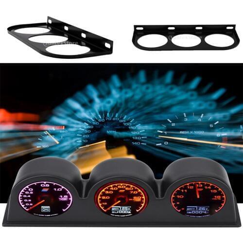 2" 52mm 3 Triple Hole Gauge A-Pillar Meter Dash Pod Mount Holder Black