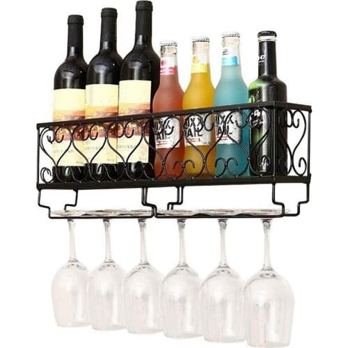 2 Layer Design Red Wine Storage Rack Durable Iron Wall Mount Frame Home Kitchen Goblet Hanging Shelf Home Decor