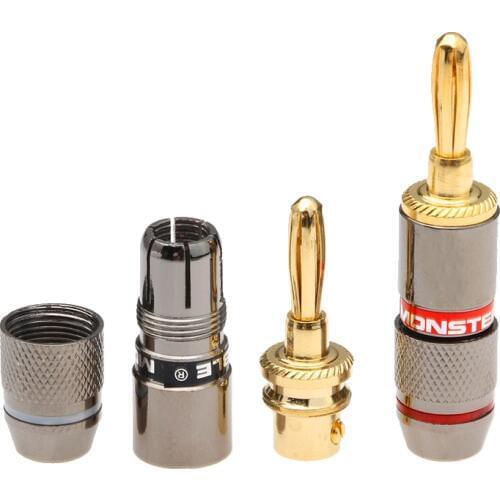 4PCS Monsters Double Self-Locking RCA Gold Plated Copper Banana Plug Lotus Audio Connectors For Speaker Wire Adapter Connector