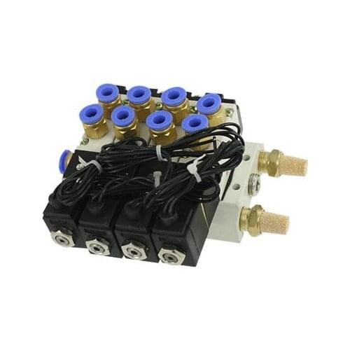 4V110-06 AC 220V Quadruple Solenoid Valve Mufflers 6mm Quick Fittings Base Set