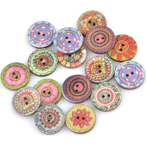 50pcs Vintage Mixed Round Wooden Sewing buttons 2 Holes Bottoni Decorativi Handmade Scrapbooking Crafts Accessories 20mm MT0868