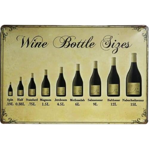 66Retro Wine Bottle Sizes, Metal Tin Sign, Wall Decorative Sign, Size 8" X 12"