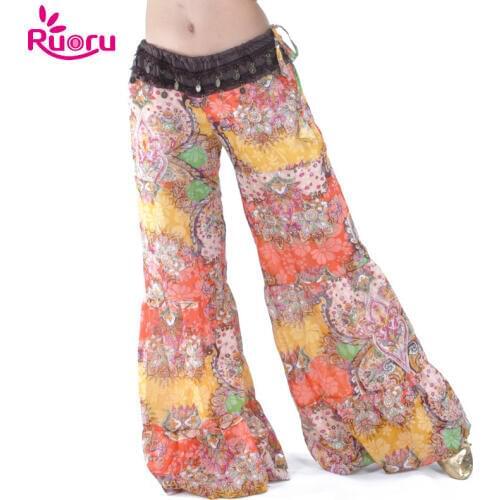 Ruoru Floral Printed Belly Dance Pants Belly Dance Practice Wear Bellydance Costume Gypsy Pants Tribal Belly Dance Trousers