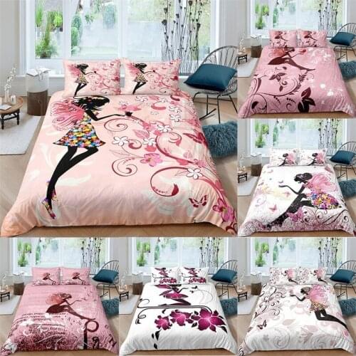 Flower Fairy Bedding Set Queen 3D Cute Printed Duvet Cover Bedclothes 2/3pcs Home Textiles Luxury High Quality Cartoon Bedspread