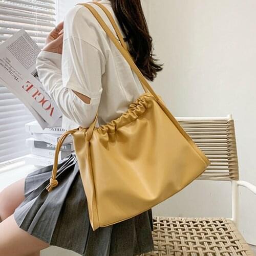 Designer Women Handbags Luxury Pleated Plain Leather Woman Shoulder Bags Large Capacity String Fashion Casual Tote Bag