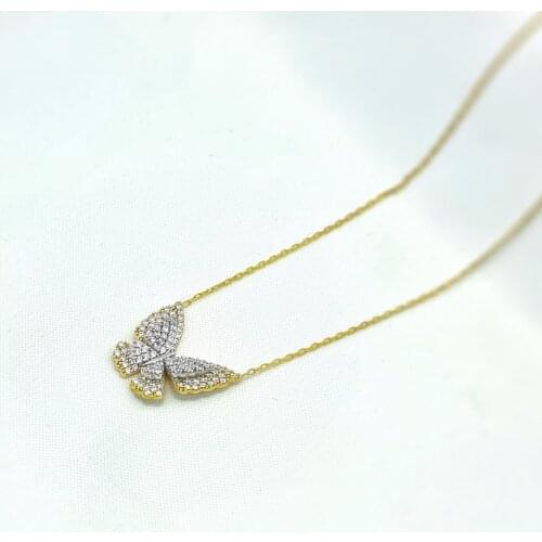 Enamel 2 Piece Butterfly 925 Sterling Silver, Gold, Rose Plated Necklace For Women Girls Handmade Jewelry Elegant Minimalist