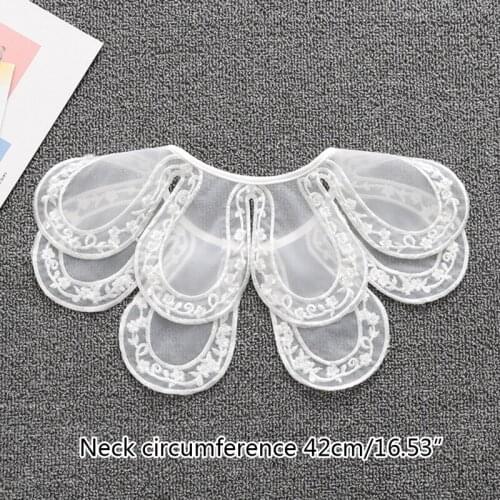 Fairy Detachable Hanfu Dress Shawl Shoulder Wrap Organza Embroidery Floral Lace Fake Collar Lace-Up Button Decorative Necklace S
