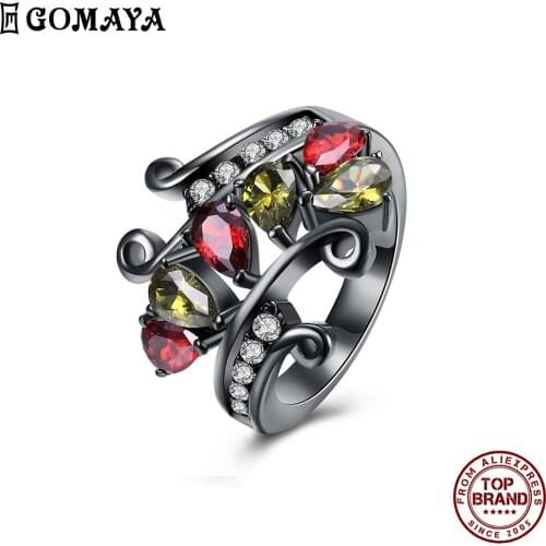 GOMAYA Colored Zircon Rings For Women Noble Luxurious Romantic Ring Birthday Party Prom Fashion Jewelry Accessories Hot Sale