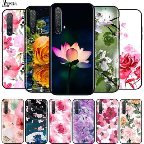 Beauty Floral Rose for OPPO Realme V15 X5 X3 X50 X7 X2 C17 C11 C3 C2 7 7i 6 6S 6i 5 Narzo 20 Pro Black Phone Case