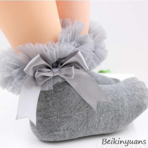 Childrens creative lace side socks comfortable princess childrens lace combed cotton socks bow girl