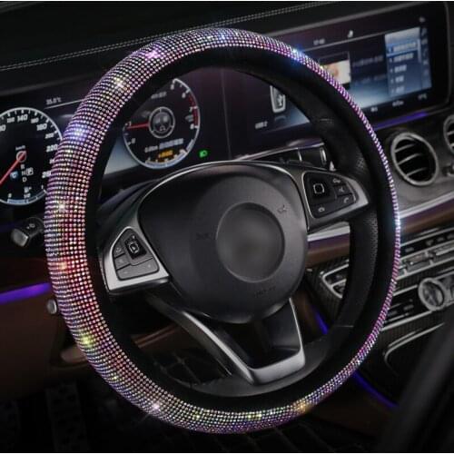Fashion Diamond Crystal Car Steering Wheel Covers Universal Bling Rhinestone Steering Wheel Cover for Girls Car Accessories