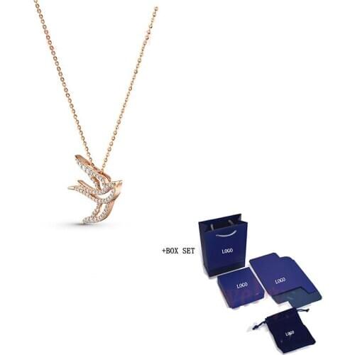 Fashion Pendant With Love Exquisite Swallow Romantic Stainless Steel Jewelry Gift For Women Pink Necklace