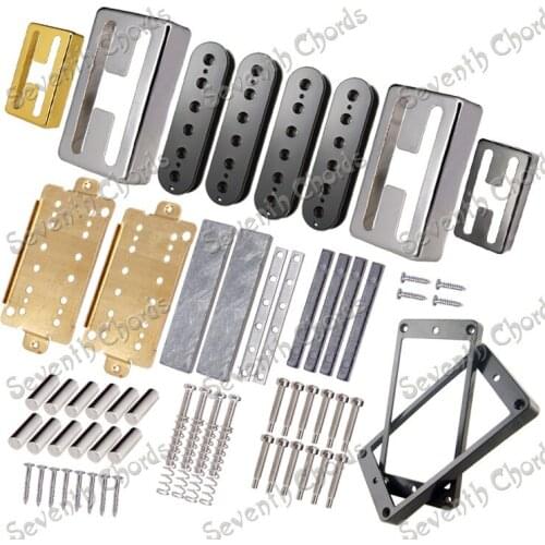 A Set Guitar Humbucker Pickup Kits Producing Accessories/H Style Brass Cover & Baseplate/Spacer/Bobbin/ Pole Slug/Bar Magnet