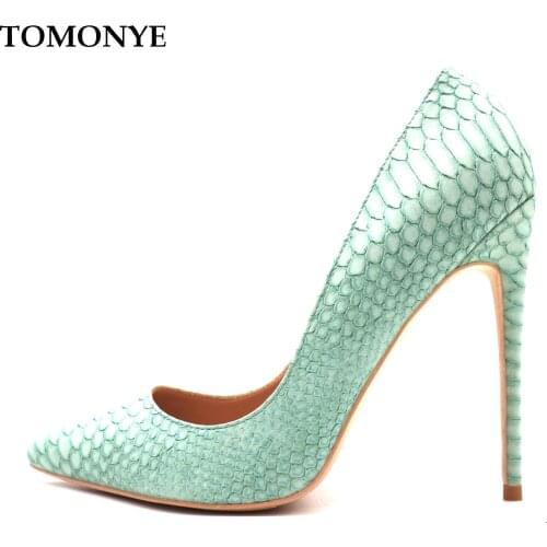 2019 new designer factory outlet custom made light green snake python pointed toe 120mm sexy high heel shoes pump big size 12