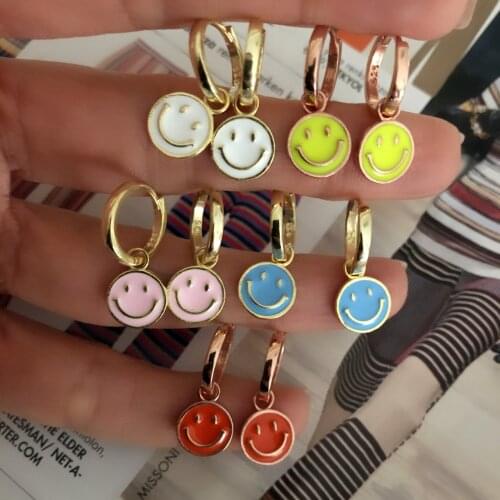 2021 New Arrived Fashion Jewelry Gold Color Pastel Enamel Smile Smiley Face Charm Dangle Earring