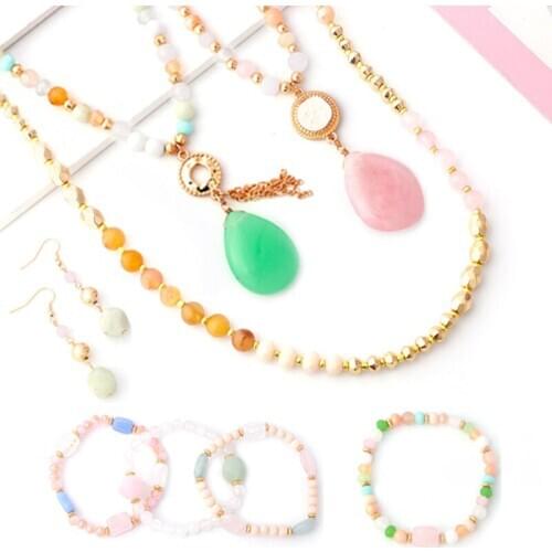 2020 newest Imitation Pendant Necklace with Rose Tear / Semi-Precious Stone Ball/ Glass Ball Sweater Necklace