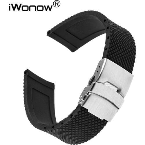 24mm Silicone Rubber Watchband for Sony Smartwatch 2 SW2 Suunto TRAVERSE Watch Band Steel Safe Buckle Strap Wrist Bracelet Black