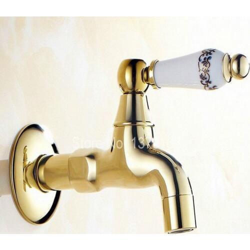 Luxury Modern Gold Color Brass Ceramic Handle Extra Long Laundry Bathroom Wall Mounted Mop Water Tap Garden Faucet aav137