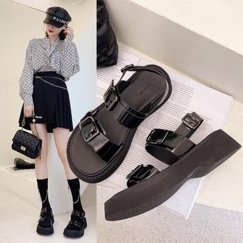 Female Women Sandals Fashion Summer Sandalias Fashion Platform Sandales 3cm Heel Buckle Basic Women Shoes Plus Size 40