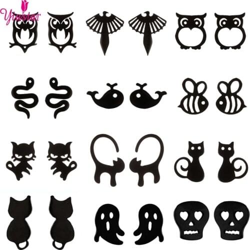 Huitan Fashion Geometric Trumpet Womens Earrings Stainless Steel Animal Cat Fish Snake Ghost Wedding Party Jewelry Hot Sale