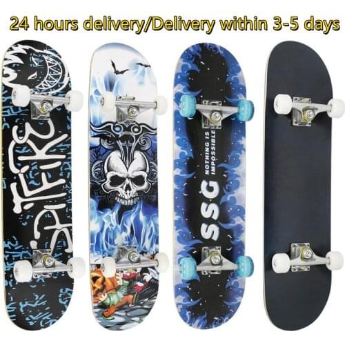 Four Wheel Flash Skateboard Longboard Adult Teenagers Maple Natural Wood Retro Fashion Flat-Plate Double Rocker Skate Boards