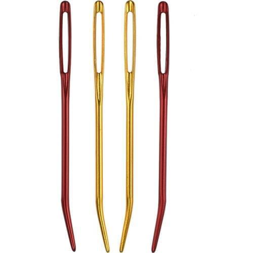 New 2pcs Aluminum Bent Bent Tip Tapestry Darning Yarn Knitting Needles Sewing Needles Big Eye Sewing Needles Random Color