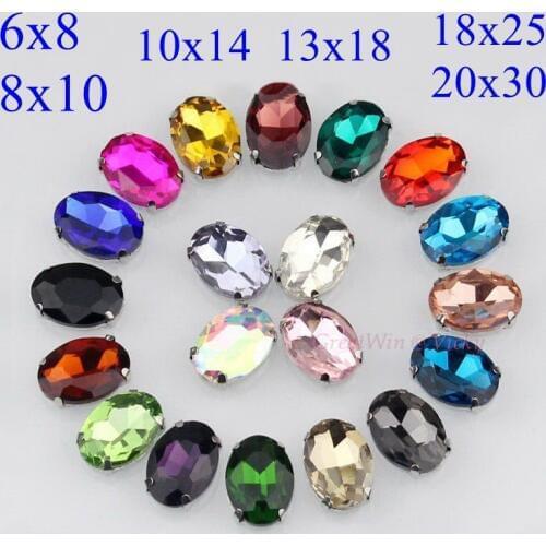Glass Rhinestones! Oval Shape Diamond With Claw Sew On Strass Metal Base Buckle Crystal Stone Beads For Clothes