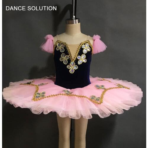 Deep Blue Velvet Bodice Pre-professional Pancake Tutu Ballerina Stage Show Costume Women & Children Dance Ballet Dress BLL123