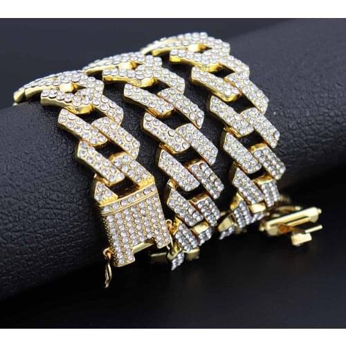 Hip Hop Men ICED OUT Full Rhinestone Necklace MIAMI CUBAN CHAIN Bling Bling Iced Out Magnetic Clasp Luxury 2cm Z Necklaces