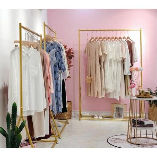 Clothing store hanger display rack golden display rack floor-to-ceiling womens clothing store shelf childrens clothing store h