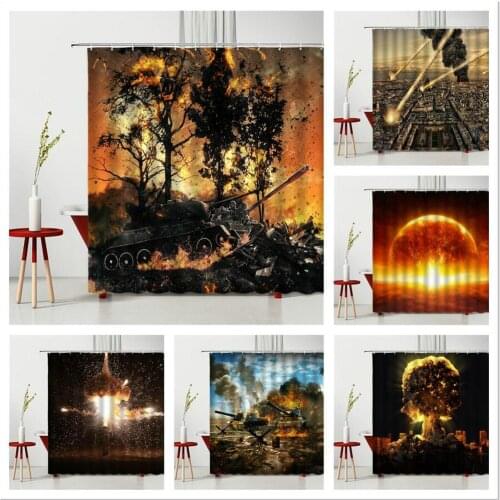 War Shower Curtain War Tank Cannonball Flood End Of The World Household Bathtub Bathroom Supplies Polyester Fabric