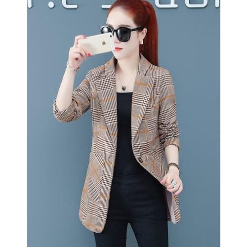 Womens Plaid Suit Jacket 2020 New Spring Autumn clothes Casual retro Suits Blouse Plus size Outerwear Basic Jackets Female Tops