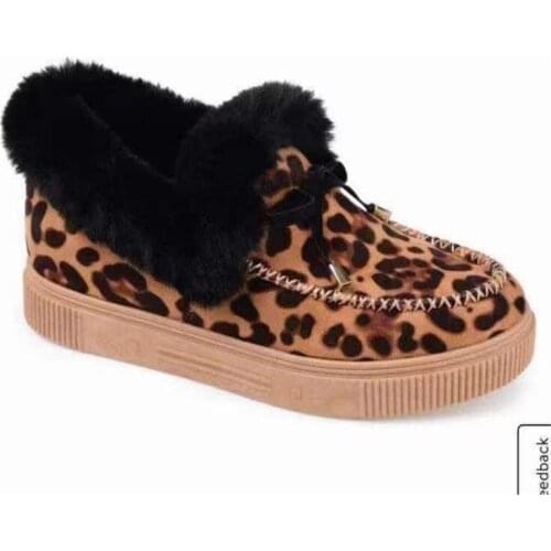 Winter Fashion Women Flat Snow Boots Plus Velvet To Keep Warm Leopard Slip on Boots for Women New Round Head