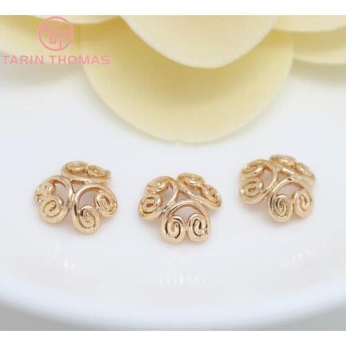 10PCS 8MM 24K Champagne Gold Color Plated Brass Curl Pattern Beads Caps High Quality Diy Jewelry Accessories