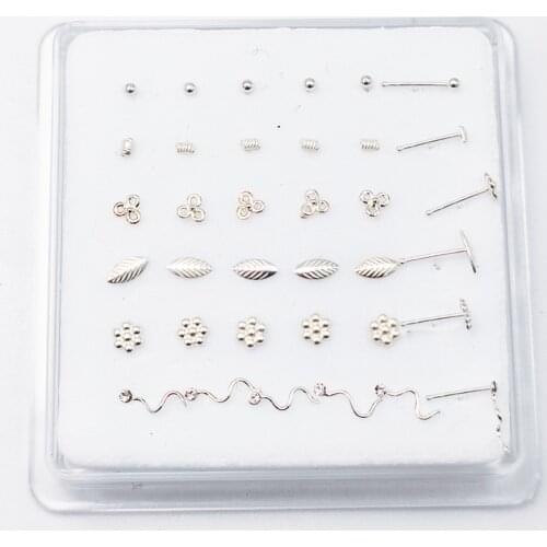 36pcs/pack 925 sterling silver Nose stud leaf Tiny Ball flower mix Nose Rings Nariz Piercing Jewelry