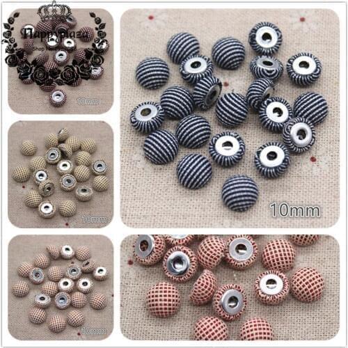 50pcs 10mm/12mm Half Drilled Dotted line Fabric Covered Round Buttons Home Garden Crafts Cabochon Scrapbook Hair ball Center