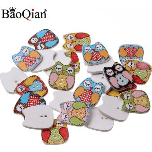 50pc 20x21mm Mixed Owl Wooden Buttons For Scrapbook Crafts DIY Baby Children Clothing Sewing Accessories Button Decoration