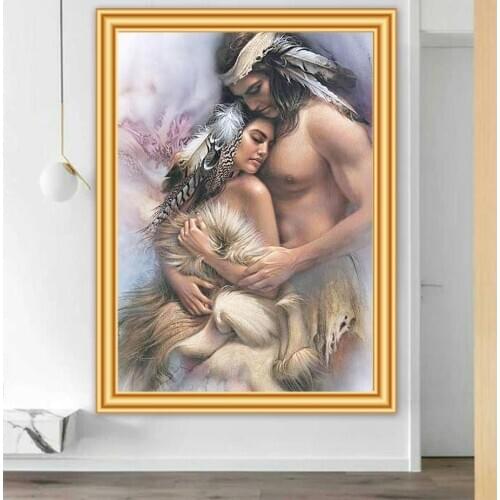 5D Diamond Painting Indian Couple Portrait Cross Stitch Full Diamond Embroidery Mosaic Needlework for Rhinestones Picture Gift