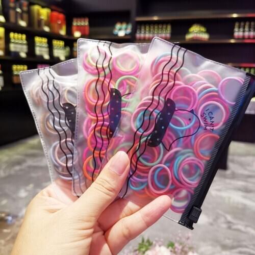 60set/lot 100pcs/set 2 Size High Resilience Hair Bands Scrub Bag Packaging Rubber Band Hair Styling Tools Accessories HA1133