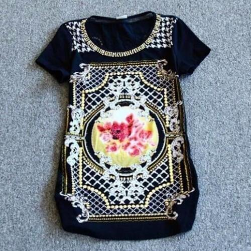 Brand Quality New Summer Blouses Plus Size Vintage Floral Print Diamonds Embroidery Lace Hollow Out Shirts blousa Top NS707