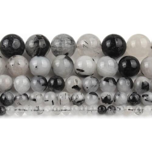 4/6/8/10/12mm Natural Black Rutilated Quartzs Stone Beads Round Loose Beads For Jewellery Making Bracelet Necklace 15"/Strand