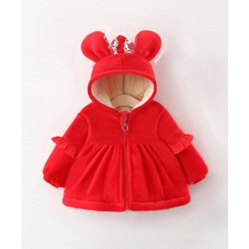Winter Baby Girl Parkas Coat Lace Rabbit Ears Plus Velvet Thick Clip Cotton Kids Jacket Cartoon Cotton Clothing Toddler Outwear