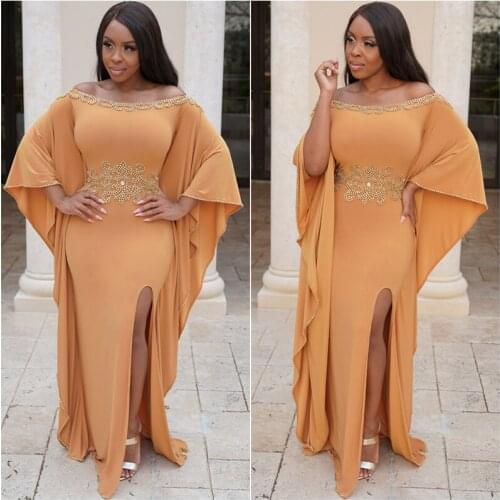 Elegant African Style Prom Dress Unique Design Sleeves Side Split Evening Dress for Formal Occations