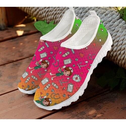 ELVISWORDS Summer Women Shoes Cute Cartoon Nurse Pattern Fashion Casual Sneakers Flats for Youth Girls Slip-on Mesh Female 2020